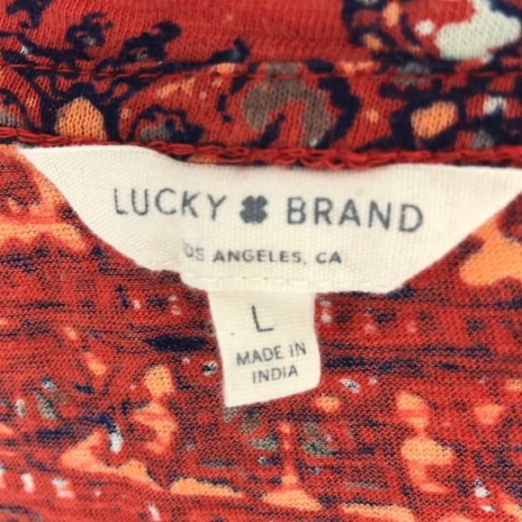 Lucky Brand Los Angeles, CA Orange Print Top Artsy Size Large Boho - Picture 5 of 10